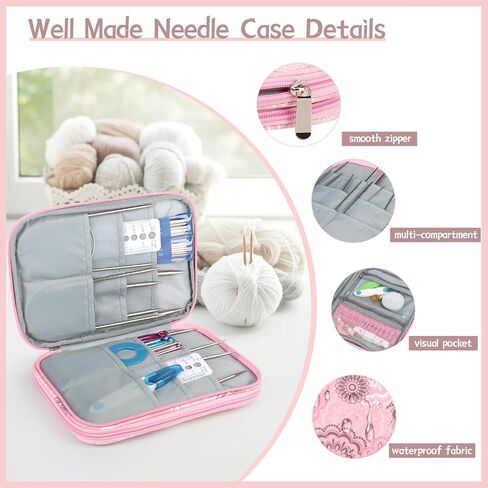 Katech Knitting Needle Case (up to 8''), Circular Knitting Needles Organizer Case for Interchangeable Knitting Needle, Portable Travel Needle Organizer Bag with Zipper for Carry Knitting Accessories in Saudi Arabia