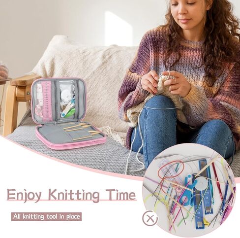 Katech Knitting Needle Case (up to 8''), Circular Knitting Needles Organizer Case for Interchangeable Knitting Needle, Portable Travel Needle Organizer Bag with Zipper for Carry Knitting Accessories in Saudi Arabia