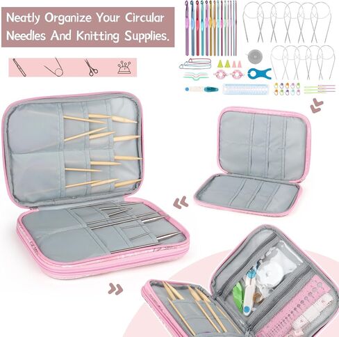 Katech Knitting Needle Case (up to 8''), Circular Knitting Needles Organizer Case for Interchangeable Knitting Needle, Portable Travel Needle Organizer Bag with Zipper for Carry Knitting Accessories in Saudi Arabia