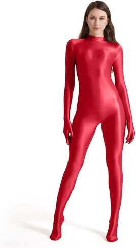 Shiny Zentai Bodysuit For Adult Women's High neck and Full Body Tights Jumpsuit Stretchy Catsuit Cosplay in Saudi Arabia
