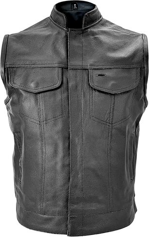 USA Leather 1205 Black Combat Motorcycle Leather Vest with Gun Pocket for Men - Real Genuine Cowhide in Saudi Arabia