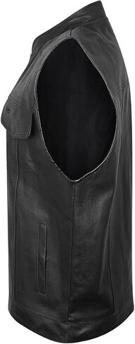 USA Leather 1205 Black Combat Motorcycle Leather Vest with Gun Pocket for Men - Real Genuine Cowhide in Saudi Arabia
