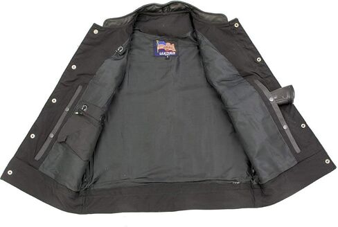 USA Leather 1205 Black Combat Motorcycle Leather Vest with Gun Pocket for Men - Real Genuine Cowhide in Saudi Arabia