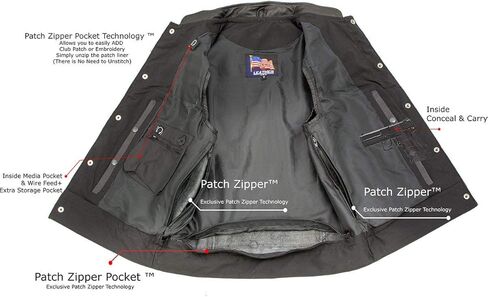 USA Leather 1205 Black Combat Motorcycle Leather Vest with Gun Pocket for Men - Real Genuine Cowhide in Saudi Arabia