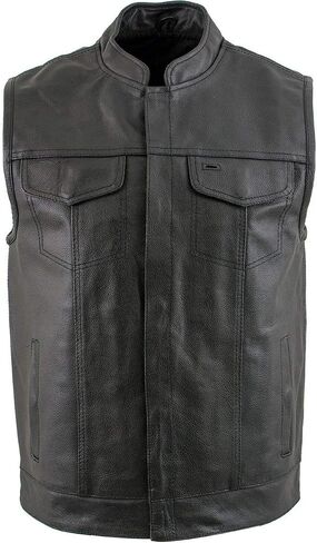 USA Leather 1205 Black Combat Motorcycle Leather Vest with Gun Pocket for Men - Real Genuine Cowhide in Saudi Arabia