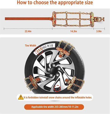 Snow Chains,8 Pack Tire Chains for Car, Pick Up Trucks and SUV, Fit for Tire Width 255, 265, 275, 285 in Saudi Arabia