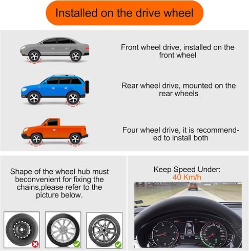 Snow Chains,8 Pack Tire Chains for Car, Pick Up Trucks and SUV, Fit for Tire Width 255, 265, 275, 285 in Saudi Arabia