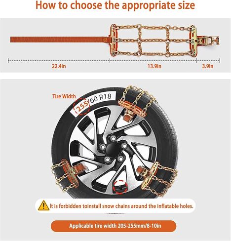 Snow Chains,8 Pack Tire Chains for Car, Pick Up Trucks and SUV, Fit for Tire Width 255, 265, 275, 285 in Saudi Arabia