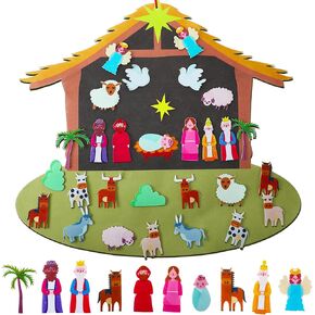 Enhon DIY Felt Christmas Tree Set, Felt Nativity Advent for Christmas with 29 Pcs Detachable Ornaments, Felt Christmas Tree, Christmas Door Wall Hanging Decor, Christmas Decor
