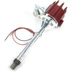 Pertronix D7100711 قاذف اللهب الفراغي المتقدم بغطاء ذكر أحمر موزع إلكتروني مع تقنية Ignitor III لسيارة شيفروليه كتلة صغيرة/كتلة كبيرة