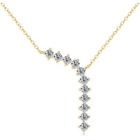 Moissanite Pendant Necklace, 1.1cttw D Color Lab Created Diamond 18K Gold Plated Sterling Silver Y Necklace for Women Wife Birthday Wedding Valentines Day Gifts