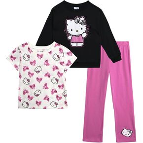 Hello Kitty Girls Leggings Set - 3 Piece Crewneck Sweatshirt, Graphic Tee Shirt, Flare Pants - Matching Set for Girls (2T-12)