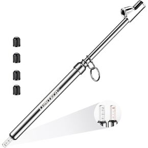 Dual Head Tire Pressure Gauge, Heavy Duty Extension Air Tire Gauge for Tire Pressure Range 10-150PSI 1-10BAR, Straight Foot Dual Head Chuck Auto Service Gage for Car,Semi Truck,RV,Motorcycle