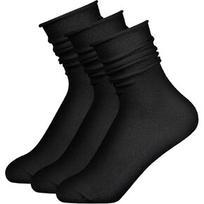 Lusofie 3Pairs White Slouch Socks for Women, Cotton Crew Scrunch Socks with Seamless Toe Slouchy Long White Socks for Women Teen Girls