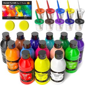 Nicpro 14 Colors Large Washable Paint for Kids 8.4oz/250ml, Non Toxic Children Tempera Paint with Paint Brushes, Cups and Sponge for School, Classroom, Craft DIY, Children, Poster & Finger Paint