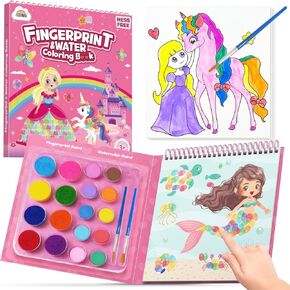 ZMLM Fingerprint Water Coloring Book for Kids - Mess Free Water Color Paint Sets Easter Basket Stuffers for Kids,Magic Finger Painting Kits for Kids Ages 4-8 Arts Crafts Birthday Valentines Day Gifts