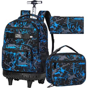 3Pcs Rolling Backpack for Boys Men, Travel Wheeled Backpacks for Adults, Teens College Roller Bookbag with Wheels for Men(Red)