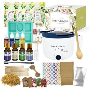 PIUH Deluxe Soap Making Kit for Soap Making,DIY Soap Making Full Set Kits Includes Soap Melter,4 lb Soap Base,8 Essencial Oils,Silicone Loaf Molds & Scraper,Cutter, 8 Dyestuffs for Adult & Kids Gift