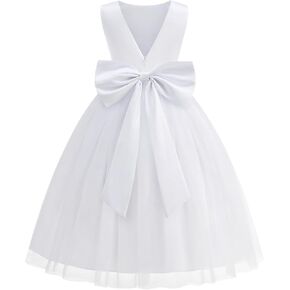 Flower Girl Dress Girls Dresses Wedding Satin V-Back Pearls for Pageant Prom Ball Gowns Party