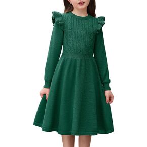 Arshiner Girls Sweater Dress Fall Winter Lantern Long Sleeve Cable Knit Pullover Midi Dresses in Kuwait