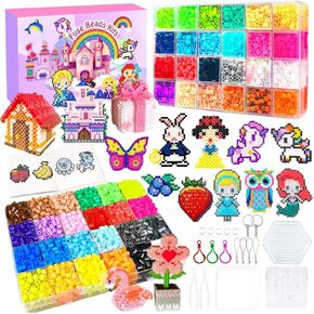 Fuse Beads Kit - 48 Colors 5mm Fuse Beads Set with Pegboards, Ironing Papers and Accessories, Fuse Beads 2 Boxes, DIY Craft Kits for Kids, Arts and Crafts Gifts for Girls & Boys Christmas Birthday