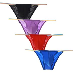 Men's Ice Silk Triangle Briefs Low Waist Thin Strap Half Back Coverage Bikini Briefs Underwear Breathable Panties