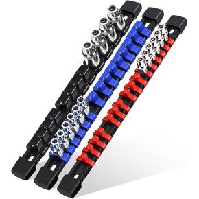 3-Piece Socket Organizer Rail Set, Premium Socket Holder, Heavy-Duty Socket Rack Kit With 43 Clips 1/4-Inch x 16 Clips, 3/8-Inch x 15 Clips, 1/2-Inch x 12 Clips – Ideal for Tool Storage