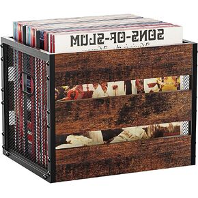 DOLALIKE Vinyl Record Storage, Vintage Wood Album Record Holder with Dividers Storage 100+ Records, Vinyl Record Box Case Crate for Book, Magazine, Organizer (Classic Cube)