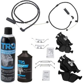 TRQ Front & Rear Brake Pads Brake Chemical Kit Brake Pad Wear Sensor Semi-Metallic Compatible with 2004-2010 BMW X3