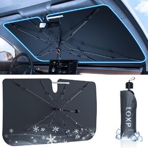[2024 Upgrade Full Sun Protection] Windshield Sun Shade Umbrella for Car [Newest Vinyl Coating] Protect Car Interior from Sun Rays & Heat, Keep Cooler, Car Windshield Sun Shade Cover(M 57" L X 33" W)