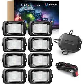 MICTUNING C2 Max LED Rock Lights, 8 Pods Classical Parallel Wiring Multi-Color Neon Underbody Lighting Kit, Stable APP Control, IP68 Waterproof, DIY Effect