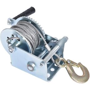 Heavy Duty Hand Winch 600Lbs Hand Crank Strap Gear with 8m Steel Wire Manual Operated Two-Way Ratchet ATV Boat Trailer Marine for Trailering or Loading Boats Personal Watercraft and Lawn Equipment