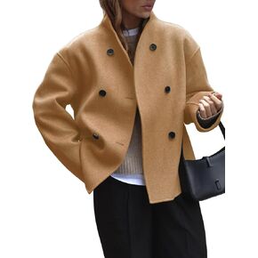 Tankaneo Womens Winter Pea Coats Cropped Double Breasted Long Sleeve Oversized Casual Jackets
