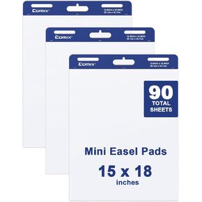 Comix Mini Size Sticky Easel Pad, 15 x 18 Inches Flip Chart Paper for Teachers, Anchor Chart Paper for Office, 30 Sheets/Pad, 3 Pads/Pack