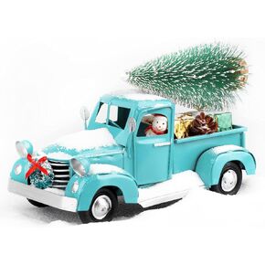 AerWo عيد الميلاد الأزرق شاحنة ديكور، شاحنة معدنية خمر، ترقية نموذج سيارة شاحنة بيك اب معدنية قديمة لديكورات عيد الميلاد ديكور سطح الطاولة in Kuwait