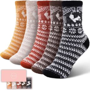 ICEIVY 5 Pack Women Thick Soft Warm Fuzzy Socks Winter Wool Fluffy Cozy Socks Casual Home Sleep Socks with Gifts Box