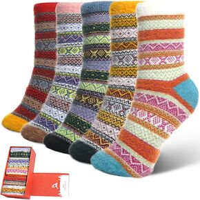 ICEIVY 5 Pack Women Thick Soft Warm Fuzzy Socks Winter Wool Fluffy Cozy Socks Casual Home Sleep Socks with Gifts Box