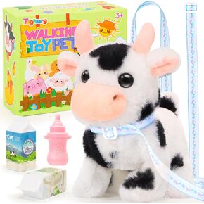 Tagitary Plush Toys Interactive Toys Cow for Kids,Walking Pet Toys Can Make Sounds,Wag Tail and Nod Head, Realistic Stuffed Animal Cattle Toys Birthday Gift for Kids Toddlers