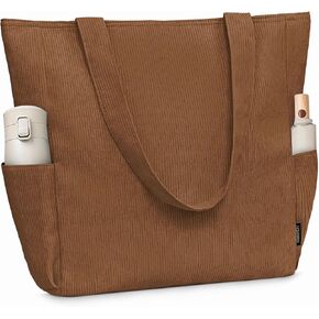 Buringer Corduroy Tote Bag for Women Large Shoulder Bag with Zipper and Pockets for Travel Gym Vacation
