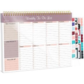 Weekly To Do List Notepad, 8.5''x11'' Weekly Desk Planner with 52 Tear Off Sheets Undated Weekly Planner Habit Tracker & Productivity Organizer for Home School and Work, Light Green