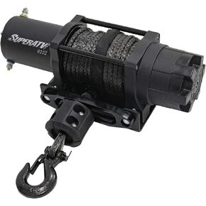 SuperATV Black Ops 6000 LB Winch Kit For UTV/ATV | Includes 50' Synthetic Rope | Permanent Magnet DC 12V, 1.9 HP Motor And More