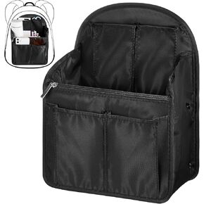 Mini Backpack Organizer Insert Black Waterproof Purse Organizer Insert Nylon Bag Insert Organizer with Many Pockets for Men and Women, Fits Small Backpacks, 11 x 7.8 x 4.7 Inch