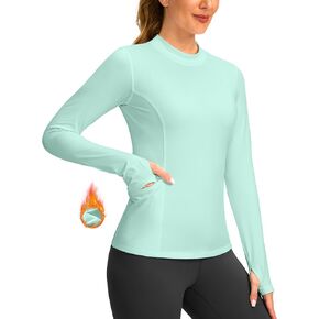 SANTINY Long Sleeve Thermal Shirts for Women Fleece Mock Neck Tops Winter Workout Running Gear with Zipper Pockets