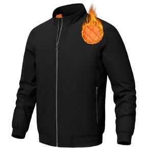 BGOWATU Men's Jacket Insulated Fall Winter jacket Zip Up Windproof Quilted Bomber Jackets Casual Warm Padded Coats