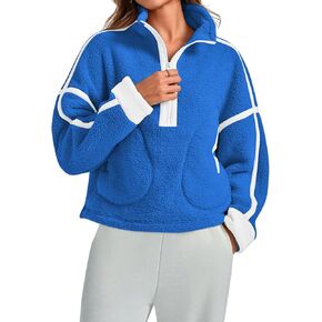 Women Sherpa Fleece Jacket Half Zip Oversized Cropped Sweatshirt Long Sleeve Pullover 2024 Winter Outfits with Pockets