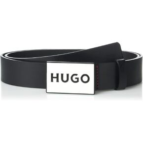 HUGO mens Logo Plaque Smooth Leather Belt