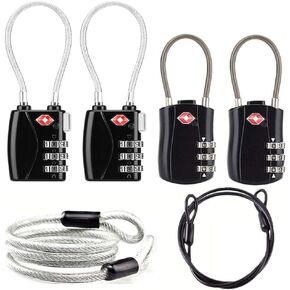 TSA Locks, Digit Combination Padlockss and Steel Cable Combination Travel Security Lock, Luggage Travel Lock Coded Lock for Baggage Travel Bag, Suit Case, Gym, Bike Locks (TSA Luggage Locks -2)