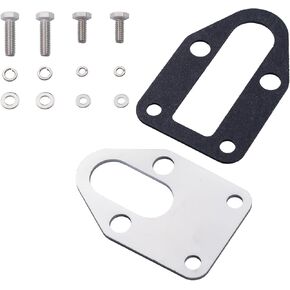 Chrome Fuel Pump Block Off Plate with Gasket & Stainless Hex Small Block Engine Hex Bolt Kit, for SBC 265 283 327 305 302 350 383 400 SB Engine