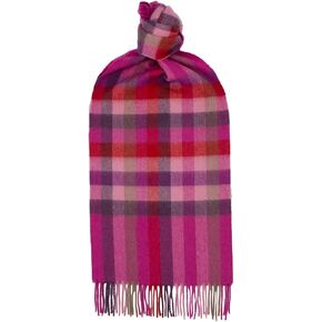 100% Cashmere Scarf 64.9X9.8IN Classic Check Brushed Red Pink Lila - Made In Scotland