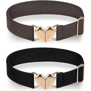 Molain 2 Pcs Kids Elastic Belt for Girls, Adjustable Toddler Heart Buckle Stretch Belts for Boys Girls Waist Size 15-30"